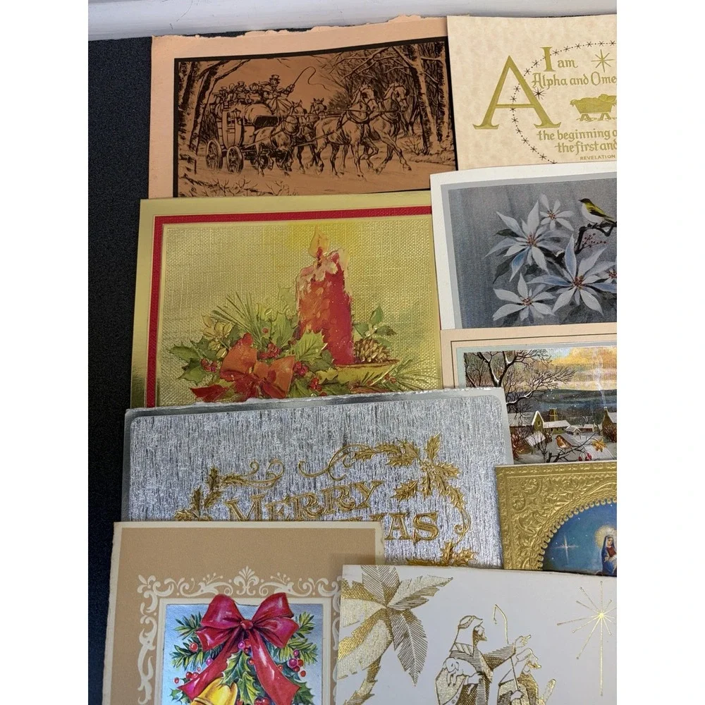 Vintage Metallic Christmas Cards Fronts ONLY for Scrapbooking Crafts Lot of 50+